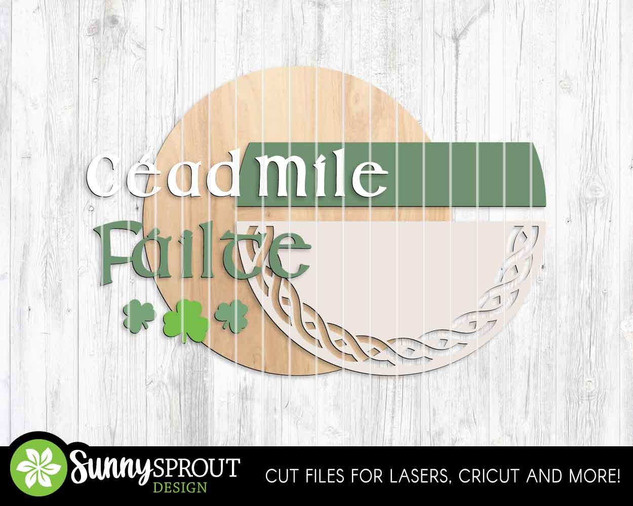 Céad Mile Fáilte Celtic Knot Sign, Digital Download, SVG Laser Cut File, Cricut, Round Door Hanger Design, Irish St. Patrick's Day Decor