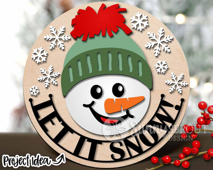 Let It Snow Snowman Face, Winter round door hanger svg, Christmas sign, Cricut, Silhouette, Glowforge laser cut file
