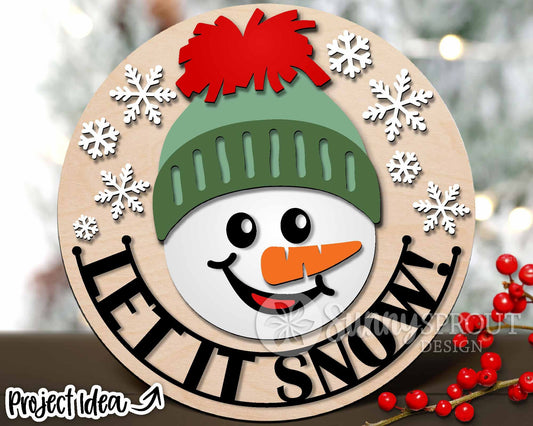 Let It Snow Snowman Face, Winter round door hanger svg, Christmas sign, Cricut, Silhouette, Glowforge laser cut file