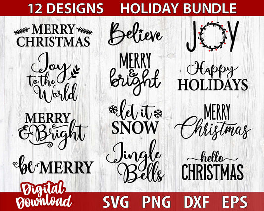Christmas Phrases SVG Bundle, Cricut cut file, Cutting machine file, Christmas ornament svg, Christmas cut file, Holiday svg, Digital