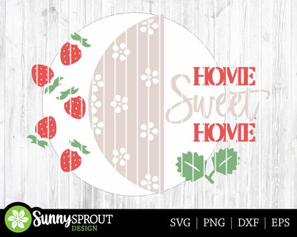 Home Sweet Strawberry Sign, Digital Download, SVG Laser Cut File, Cricut, Summer Round Door Hanger Design
