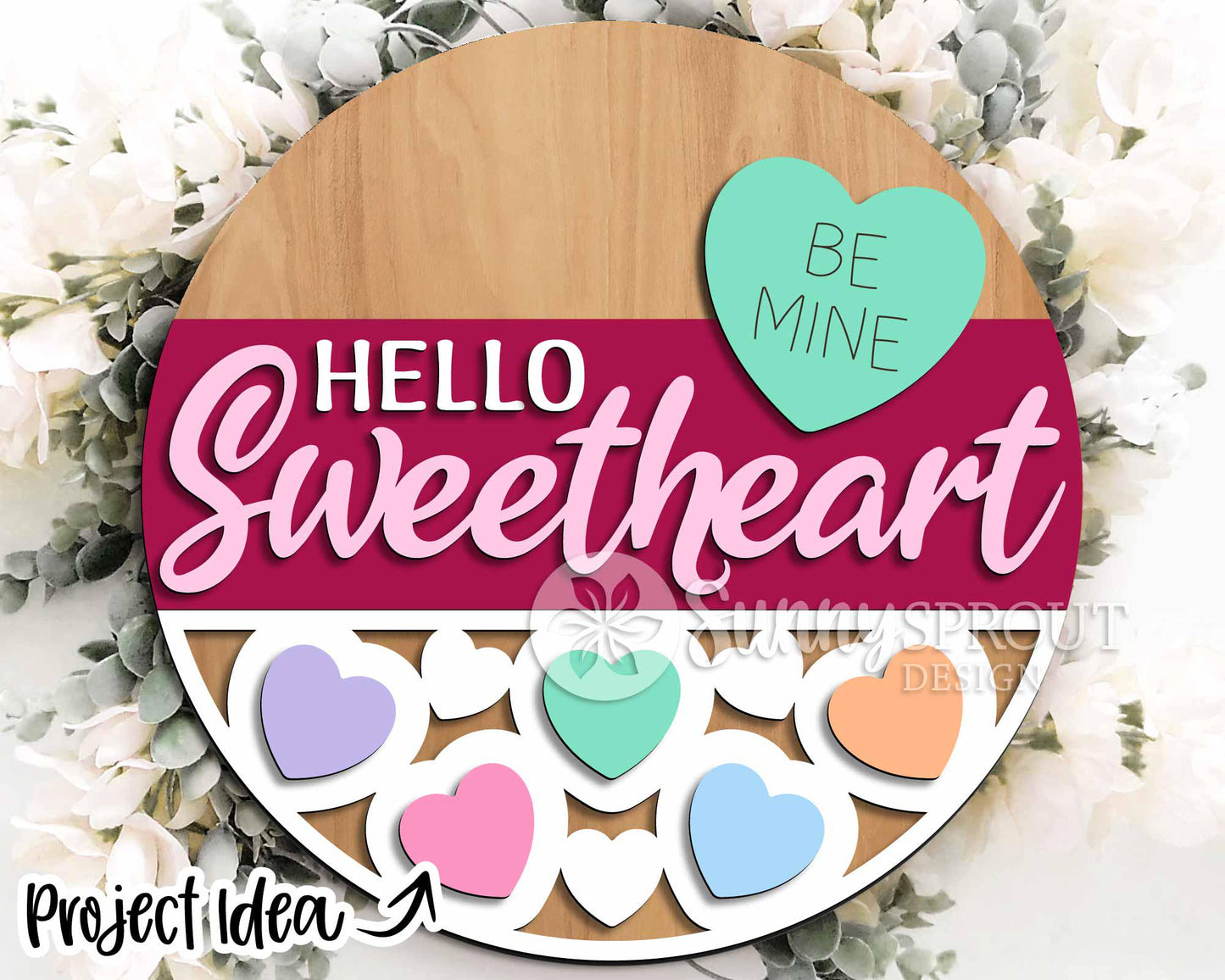 Valentine Laser Sign Bundle 4, Round door hanger, Glowforge laser file, Cricut, Heart welcome sign, Valentine's Day decor
