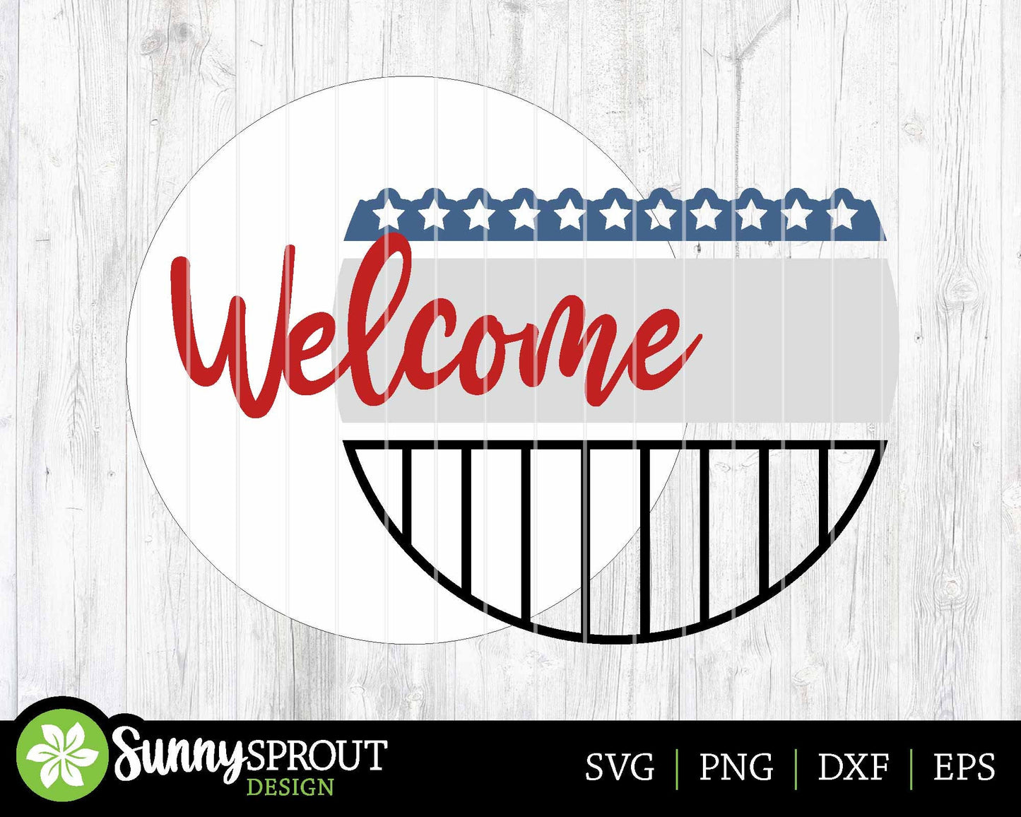 Welcome American Flag Sign, Digital Download, SVG Laser Cut File, Cricut, Round Door Hanger Design, Patriotic 4th of July Decor