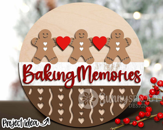 Baking Memories Gingerbread Sign, Digital Download, SVG Laser Cut File, Cricut, Round Door Hanger Design, Christmas Decor