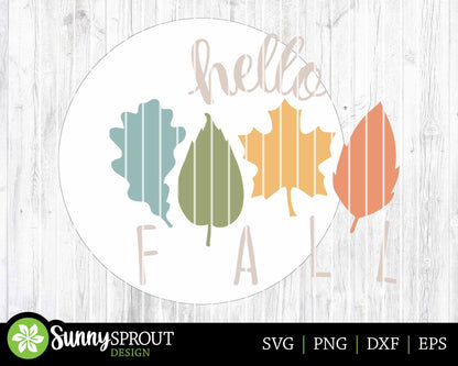 Hello Fall Leaves Sign, Digital Download, SVG Laser Cut File, Cricut, Fall Leaf Door Hanger Design