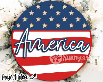 July 4th Laser Sign Bundle, Round door hanger svg, Glowforge laser file, Cricut, Independence Day svg, Patriotic decor