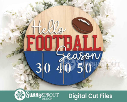 Hello Football Season Sign, Digital Download, SVG Laser Cut File, Cricut, Door Hanger Design, Sports Decor