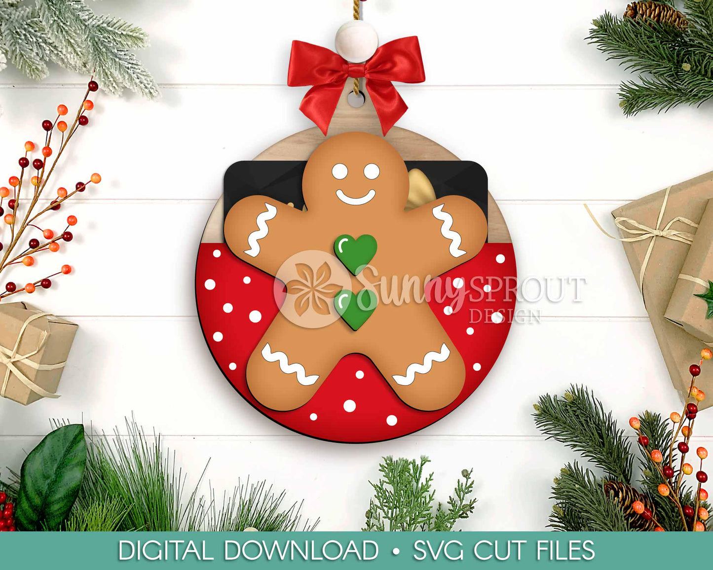 Gift Card Holder Gingerbread Ornament, Digital download, SVG laser cut file, Cricut, Christmas design