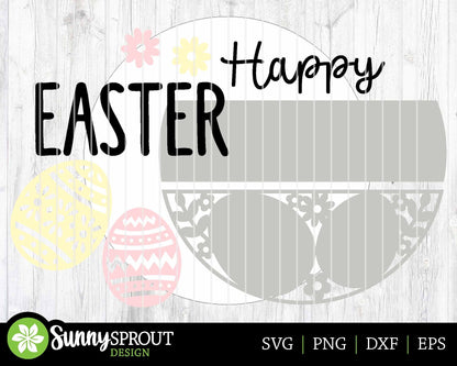 Happy Easter Egg Pattern Sign, Digital download, SVG laser cut file, Cricut, Round door hanger design