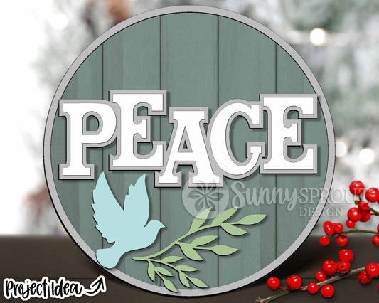 Peace Dove Branch Sign, Digital Download, SVG Laser Cut File, Cricut, Round Door Hanger Design, Christmas Decor