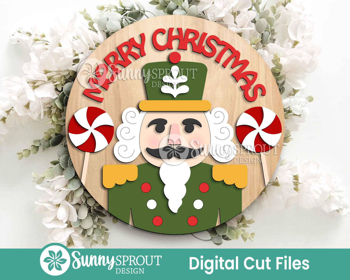 Merry Christmas Nutcracker Sign, Digital Download, SVG Laser Cut File, Cricut, Round Door Hanger Design