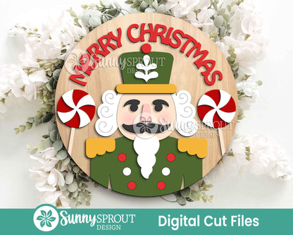 Merry Christmas Nutcracker Sign, Digital Download, SVG Laser Cut File, Cricut, Round Door Hanger Design