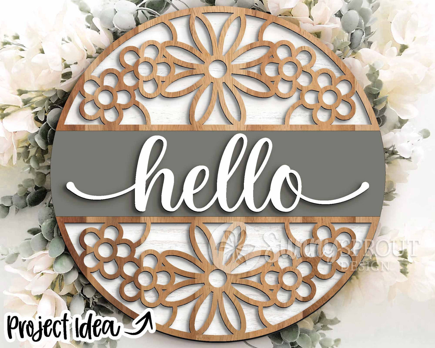 Floral Welcome Laser Sign Bundle, Round door hanger svg, Glowforge laser file, Cricut cut file, Front door sign svg