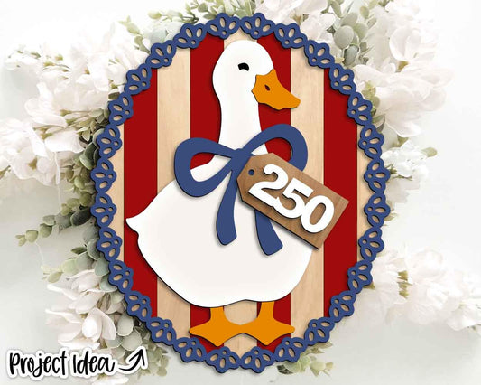 250 Years Patriotic Goose Sign, Digital download, SVG Laser cut file, Cricut, Oval door hanger design, 4th of July decor