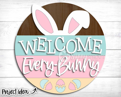Welcome Every Bunny Ears Sign, Digital download, SVG laser cut file, Cricut, Round door hanger design, Spring Easter decor