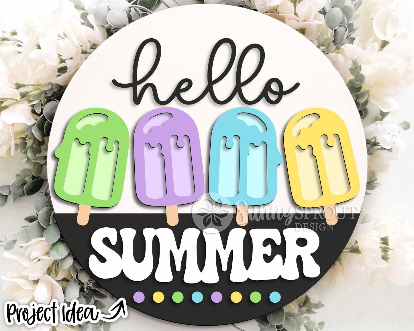 Hello Summer Popsicle Drip Sign, Digital Download, SVG Laser Cut File, Cricut, Round Door Hanger Design