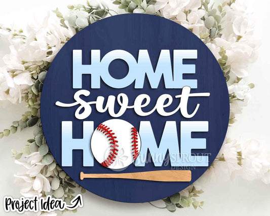 Home Sweet Home Baseball Sign, Digital Download, SVG Laser Cut File, Cricut, Round Door Hanger Design, Sports Decor