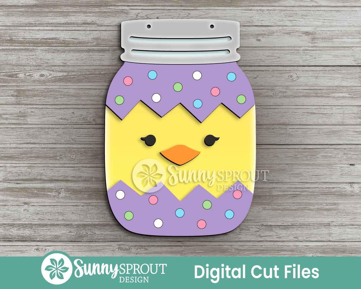 Egg and Chick Mason Jar Sign, Digital download, SVG Laser cut file, Cricut, Door hanger design, Spring Easter decor