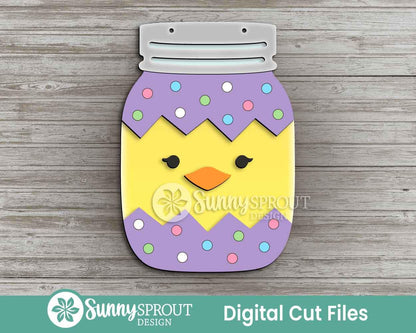 Egg and Chick Mason Jar Sign, Digital download, SVG Laser cut file, Cricut, Door hanger design, Spring Easter decor