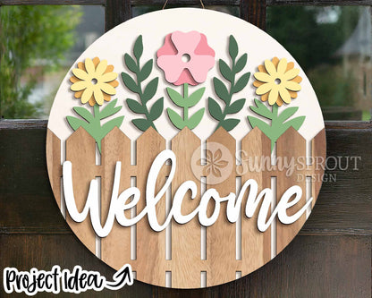 Spring Sign Bundle 2, Round door hanger svg, Glowforge laser file, Cricut, Spring flower welcome sign, Hello Spring
