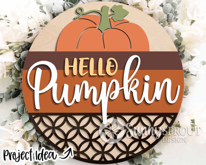 Autumn Laser Sign Bundle 1, Round door hanger, Glowforge laser file, Cricut, Fall welcome sign svg, Hello pumpkin svg