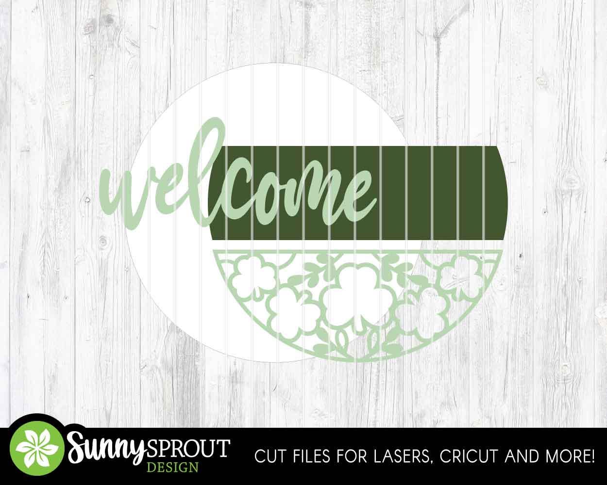 Clover Pattern Welcome Sign, Digital Download, SVG Laser Cut File, Cricut, Round Door Hanger Design, St. Patrick's Day Decor