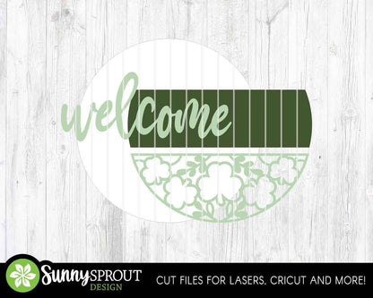 Clover Pattern Welcome Sign, Digital Download, SVG Laser Cut File, Cricut, Round Door Hanger Design, St. Patrick's Day Decor