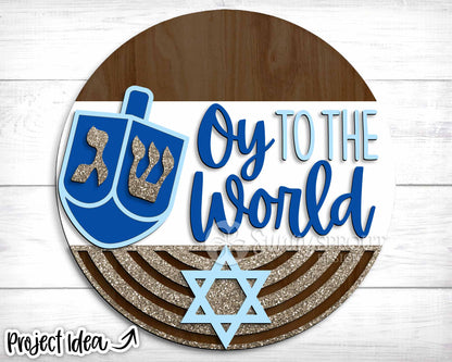 Oy to the World Dreidel Sign, Digital Download, SVG Laser Cut File, Cricut, Round Door Hanger Design, Hanukkah Jewish Decor