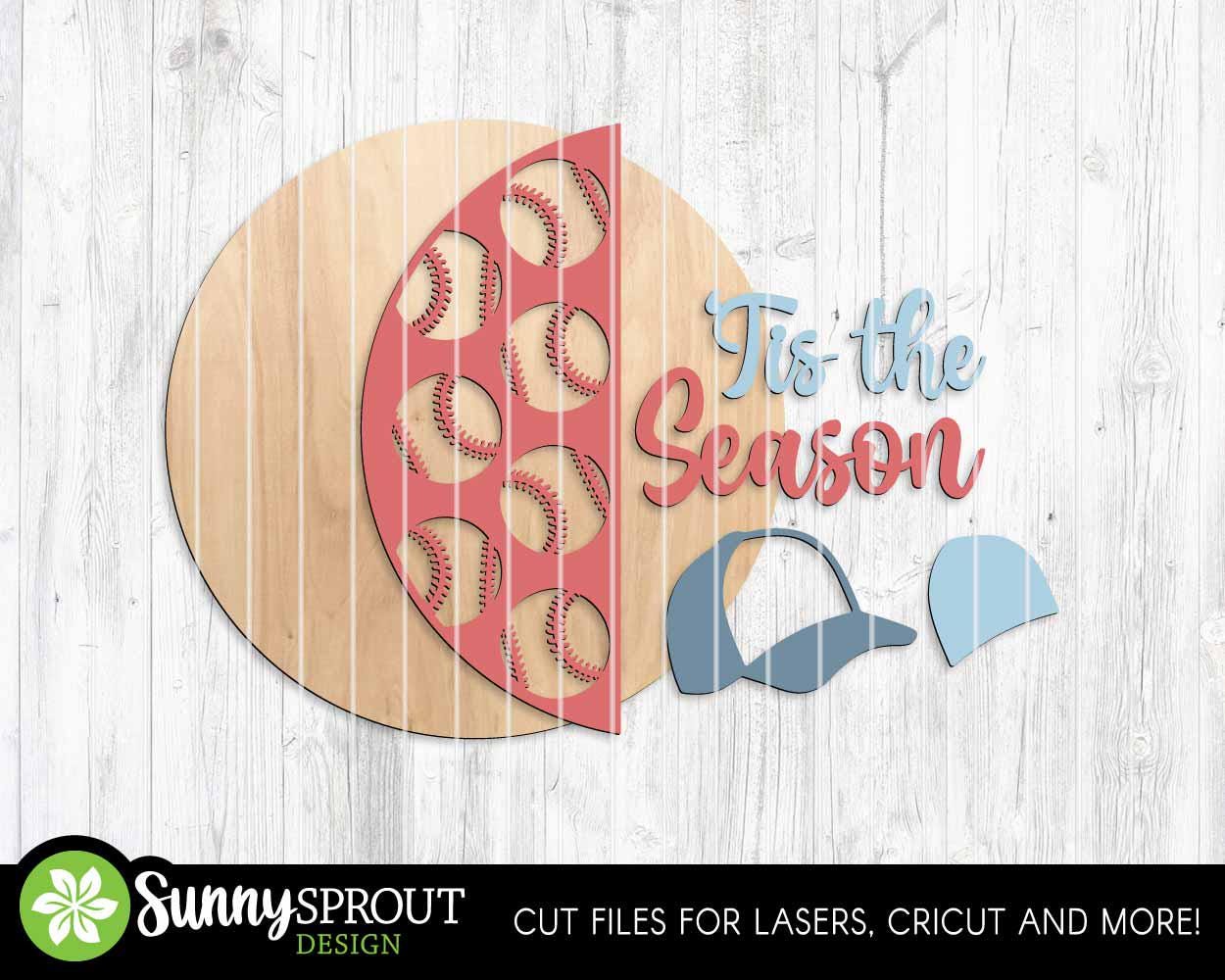 Tis the Season Baseball Pattern Sign, Digital Download, SVG Laser Cut File, Cricut, Door Hanger Design, Sports Decor