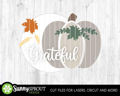 Grateful Floral Pumpkin Sign, Digital Download, SVG Laser Cut File, Cricut, Round Thanksgiving Fall Door Hanger Design