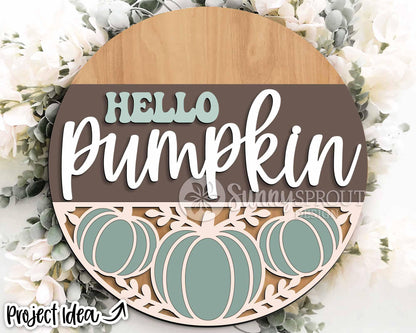 Hello Pumpkin Bottom Pattern Sign, Digital Download, SVG Laser Cut File, Cricut, Round Fall Door Hanger Design
