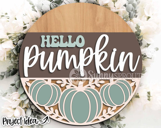 Hello Pumpkin Bottom Pattern Sign, Digital Download, SVG Laser Cut File, Cricut, Round Fall Door Hanger Design