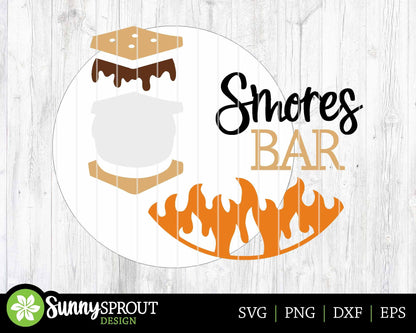 S'mores Bar Campfire Sign, Digital download, SVG Laser cut file, Cricut, Round door hanger design, Camping cabin outdoor decor
