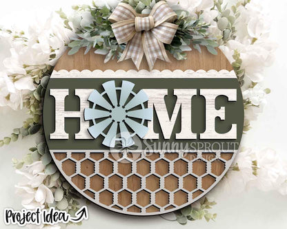 Home Windmill Chicken Wire Sign, Digital Download, SVG Laser Cut File, Cricut, Rustic Farmhouse Round Door Hanger Design