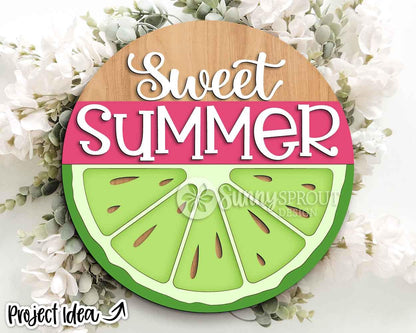 Sweet Summer Lemon Sign, Digital Download, SVG Laser Cut File, Cricut, Round Door Hanger Design