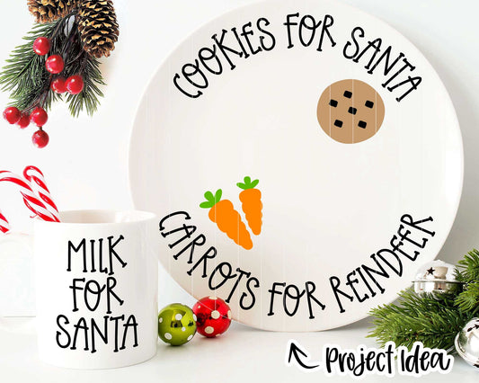 Christmas Plate and Mug SVG, Digital Download, Cricut Cut File, Silhouette, Santa Cookies & Milk Design