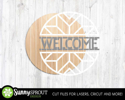 Barn Quilt Welcome Sign, Digital Download, SVG Laser Cut File, Cricut, Farmhouse Round Door Hanger Design
