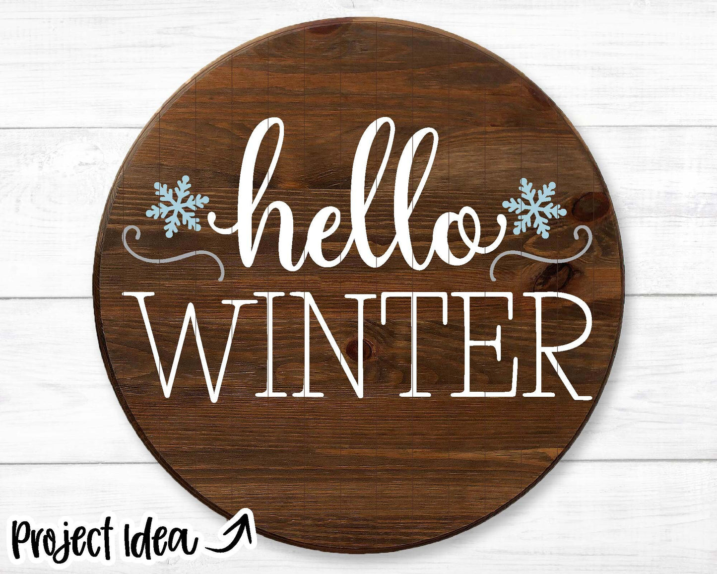 Hello Winter; Digital Download | Print File, Cricut, Silhouette Cut File | Farmhouse Round, Front Door Welcome Sign Design | svg png dxf eps