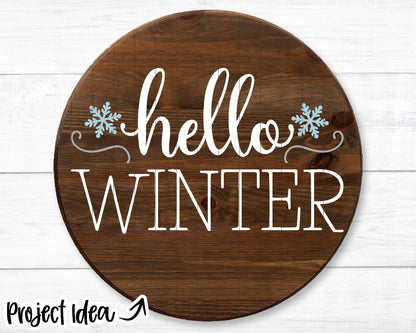 Hello Winter; Digital Download | Print File, Cricut, Silhouette Cut File | Farmhouse Round, Front Door Welcome Sign Design | svg png dxf eps