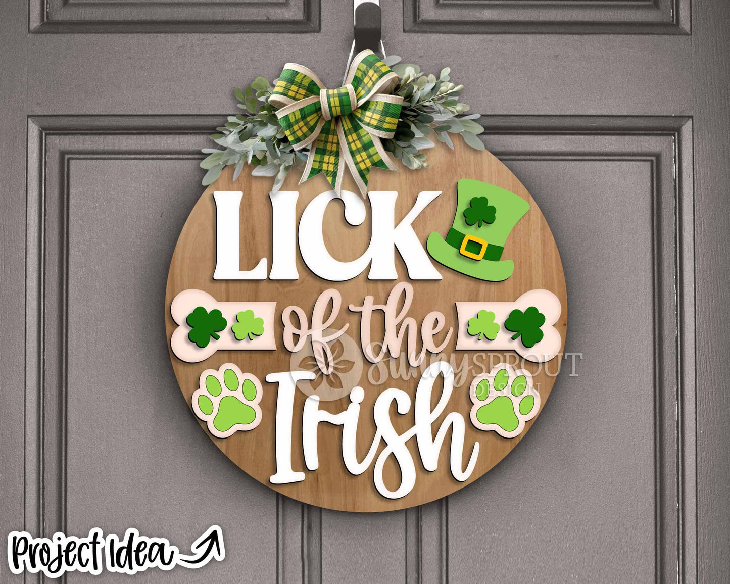 Dog Lick of the Irish Sign, Digital Download, SVG Laser Cut File, Cricut, Round Door Hanger Design, St. Patrick's Day Pet Decor