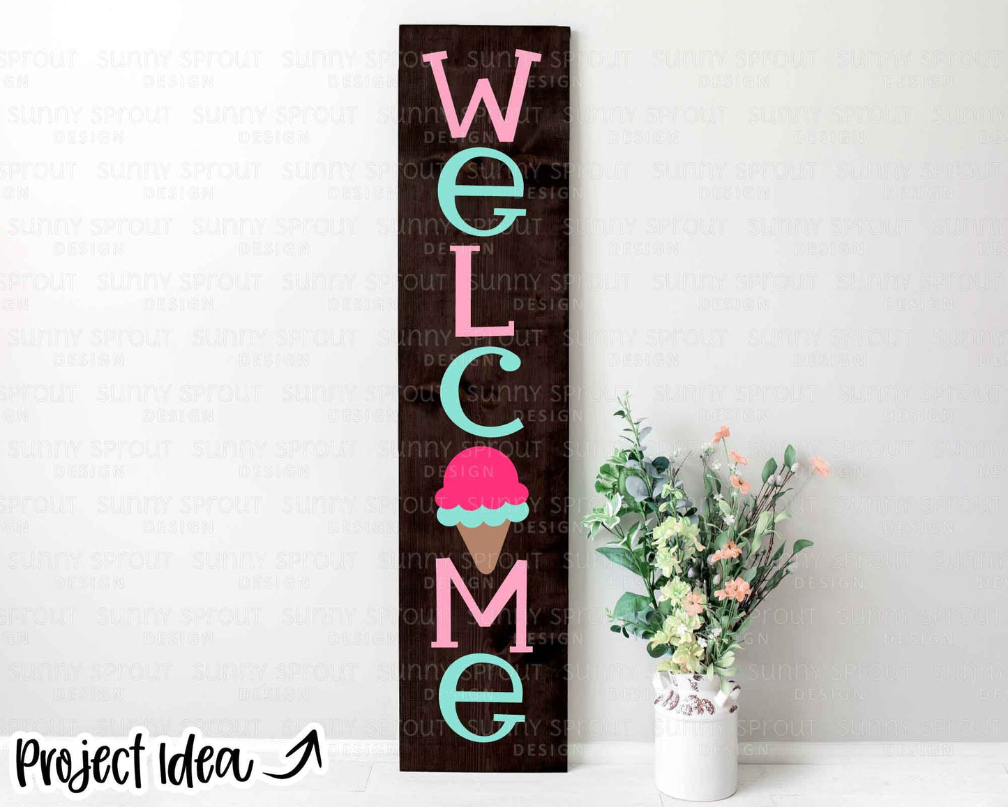 Welcome Ice Cream Sign, Digital Download, Cricut SVG Cut File, Summer Vertical Porch Leaner Design