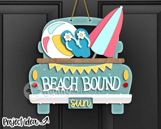 Beach Bound Old Truck Sign, Digital download, SVG laser cut file, Cricut, Farmhouse door hanger design, Summer beach house decor