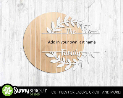 Split Monogram Frame Family Name Sign, Digital Download, SVG Laser Cut File, Cricut, Modern Round Door Hanger Design