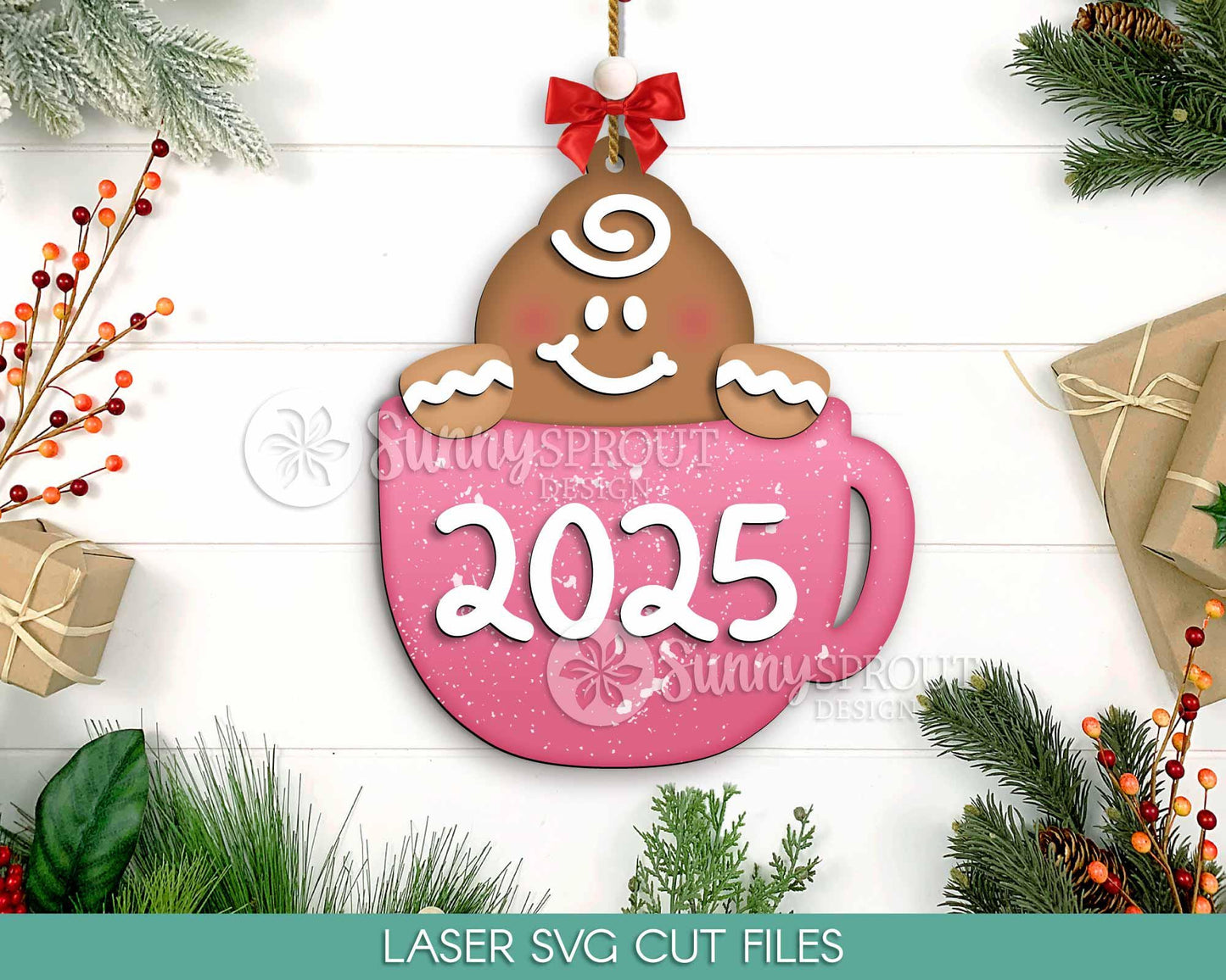 Peeking Gingerbread Mug Ornament, Digital download, SVG laser cut file, Cricut, Personalize Christmas design