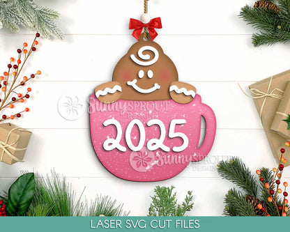 Peeking Gingerbread Mug Ornament, Digital download, SVG laser cut file, Cricut, Personalize Christmas design