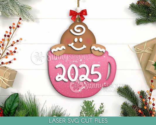 Peeking Gingerbread Mug Ornament, Digital download, SVG laser cut file, Cricut, Personalize Christmas design