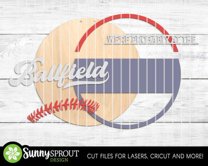 We're Probably at the Ballfield Sign, Digital Download, SVG Laser Cut File, Cricut, Round Door Hanger Design, Baseball Sports Decor