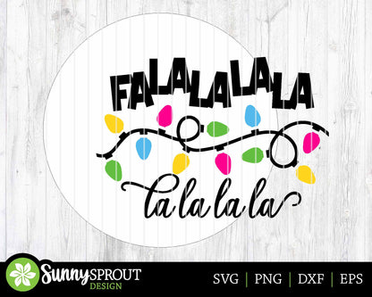 Fa La La La La Lights Sign, Digital Download, SVG Laser Cut File, Cricut, Round Door Hanger Design, Funny Christmas Decor