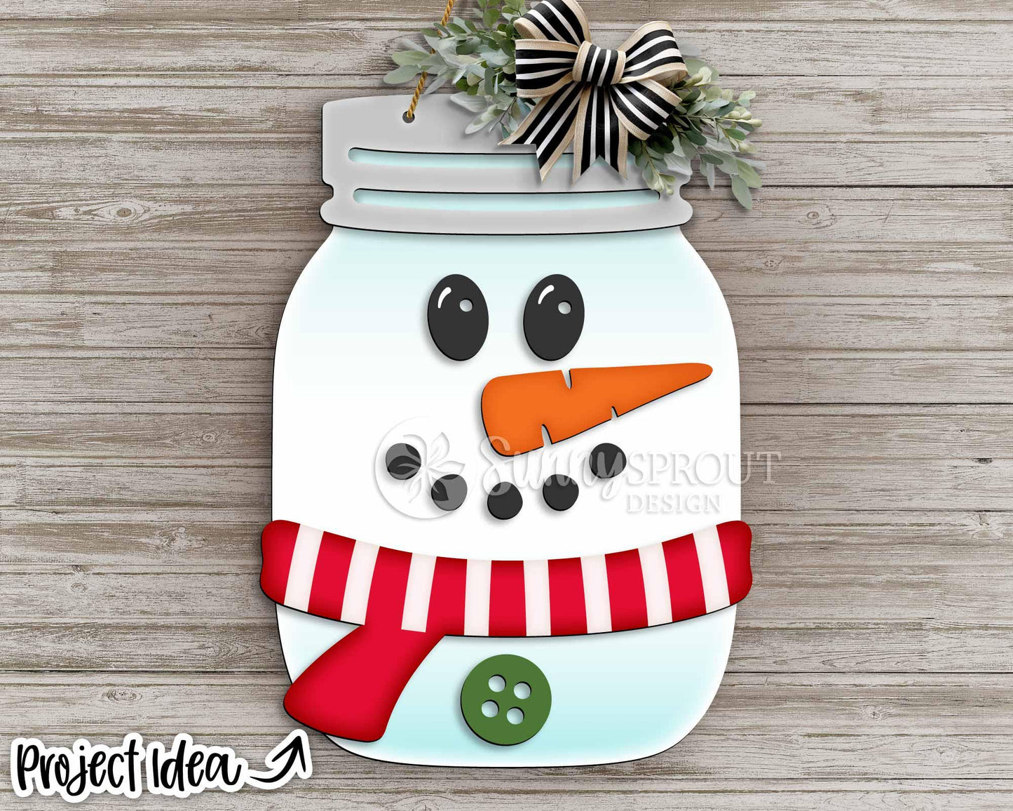 Snowman Mason Jar Sign, Digital Download, SVG Laser Cut File, Cricut, Round Door Hanger Design, Winter Christmas Decor