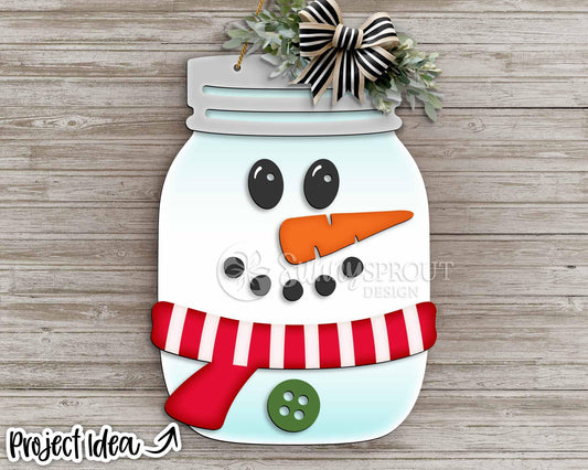 Snowman Mason Jar Sign, Digital Download, SVG Laser Cut File, Cricut, Round Door Hanger Design, Winter Christmas Decor